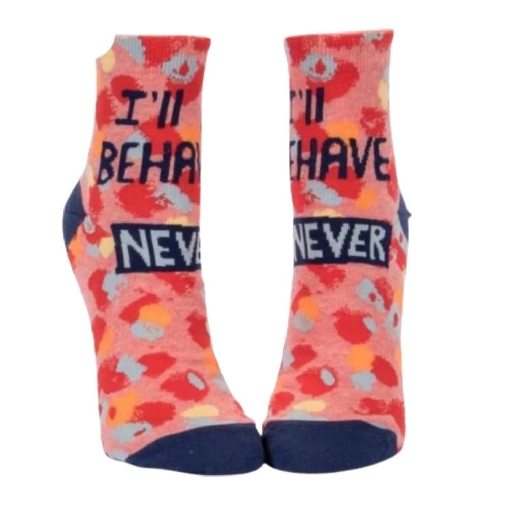 NWT  Women's  Ankle Socks  "I'll Behave Never"  Graphic Socks  Multicolor